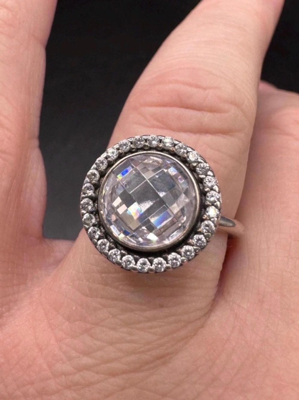Pandora Sterling silver ring Clear Faceted Halo Ring